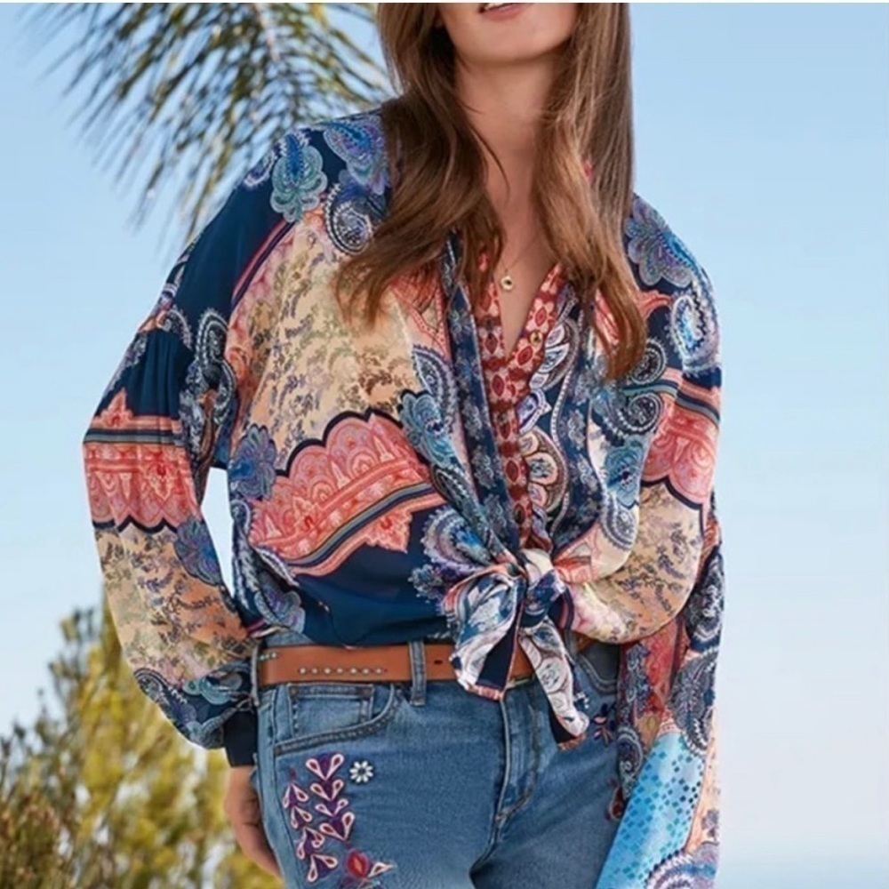 Johnny Was silk blend Onda Button Down Shirt NWT - Picture 5 of 11